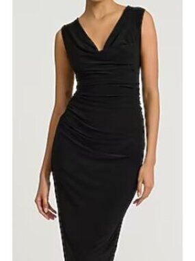 Express Dress Bodycon Ruched Black Sleeveless Spandex Fully Lined Large
